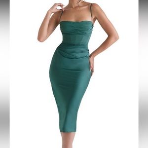 House Of Cb
Women's Green Teia Satin & Georgette Corset Midi Dress